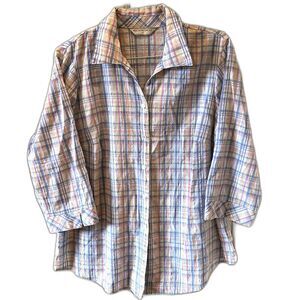 Allison Daley Pastel Plaid Button-Down Blouse - Size Large